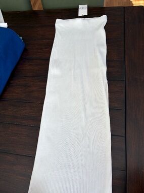 Zara Ribbed Knit Wide Leg Pants Cream High Waist NWT Size M